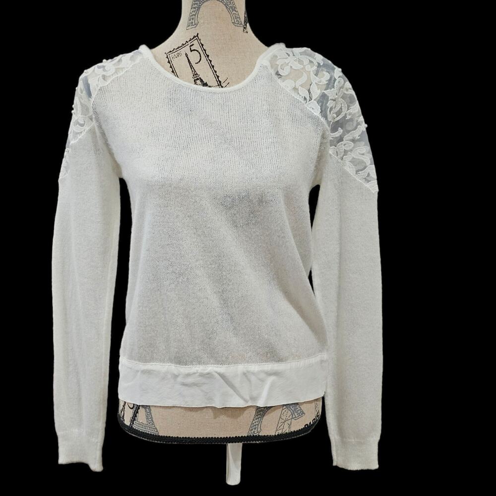 LC Lauren Conrad Runway Collection White Embellished Open Back M Sweater